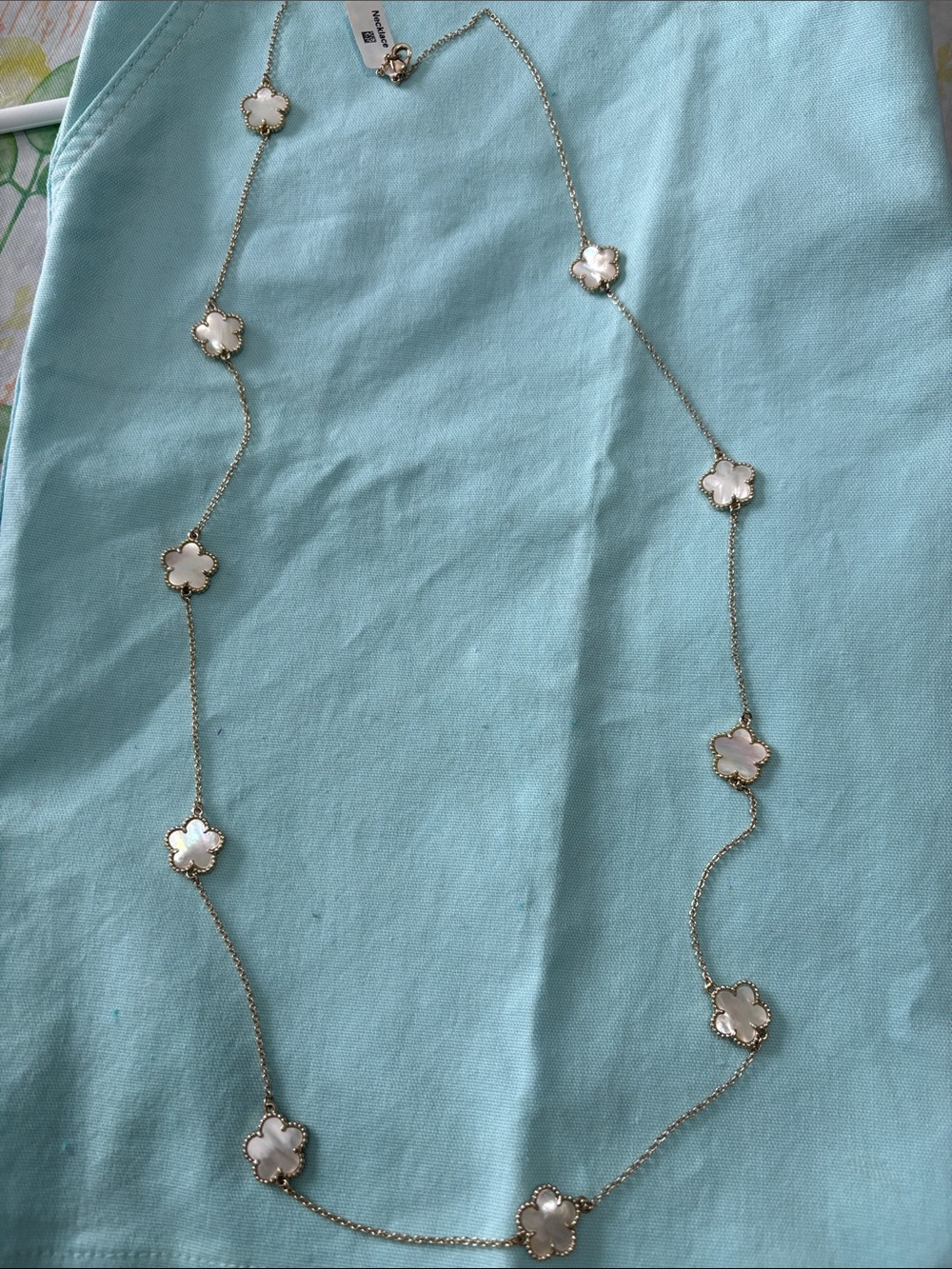 NWT Long Clover Station Necklace with White Mother-of-Pearl Accents